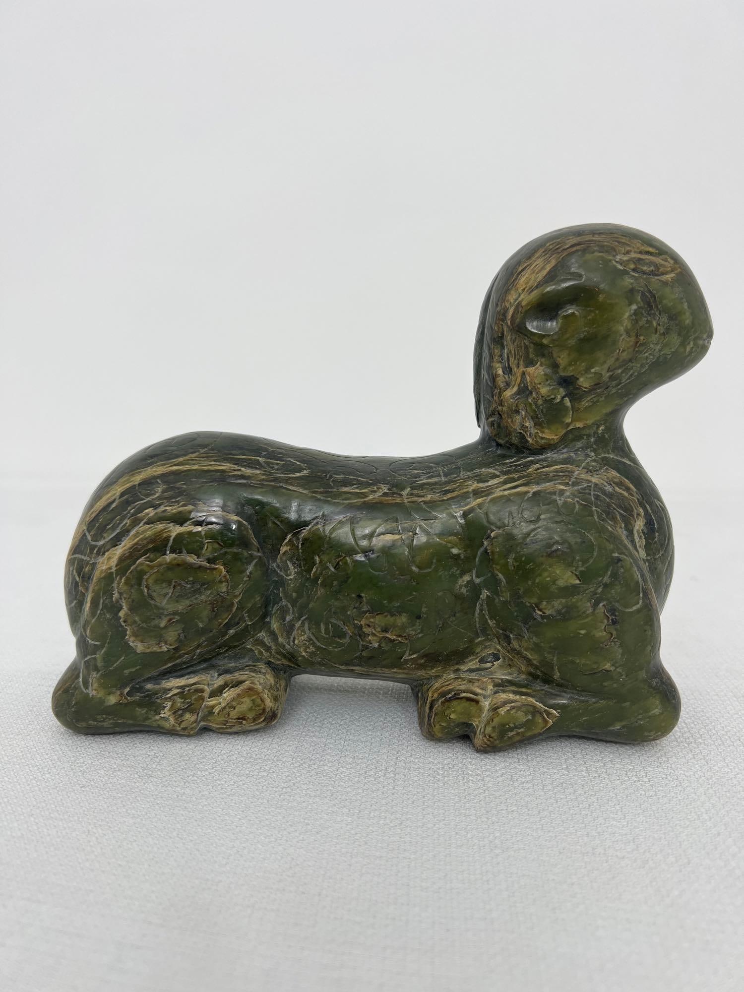 CARVED HARDSTONE CHINESE RAM / LION STATUE (1 of 13)