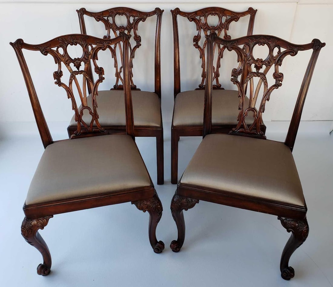 FOUR THEODORE ALEXANDER CHIPPENDALE STYLE CHAIRS (1 of 13)