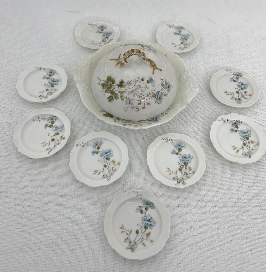 THEODORE HAVILAND LIMOGES PORCELAIN BUTTER SERVING PLATTER AND BUTTER PAT DISHES (1 of 14)