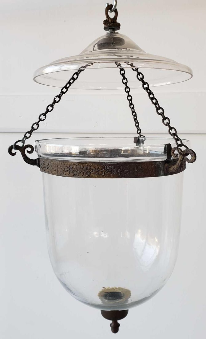 ANTIQUE BRASS AND GLASS BELL JAR PENDANT FIXTURE (1 of 9)