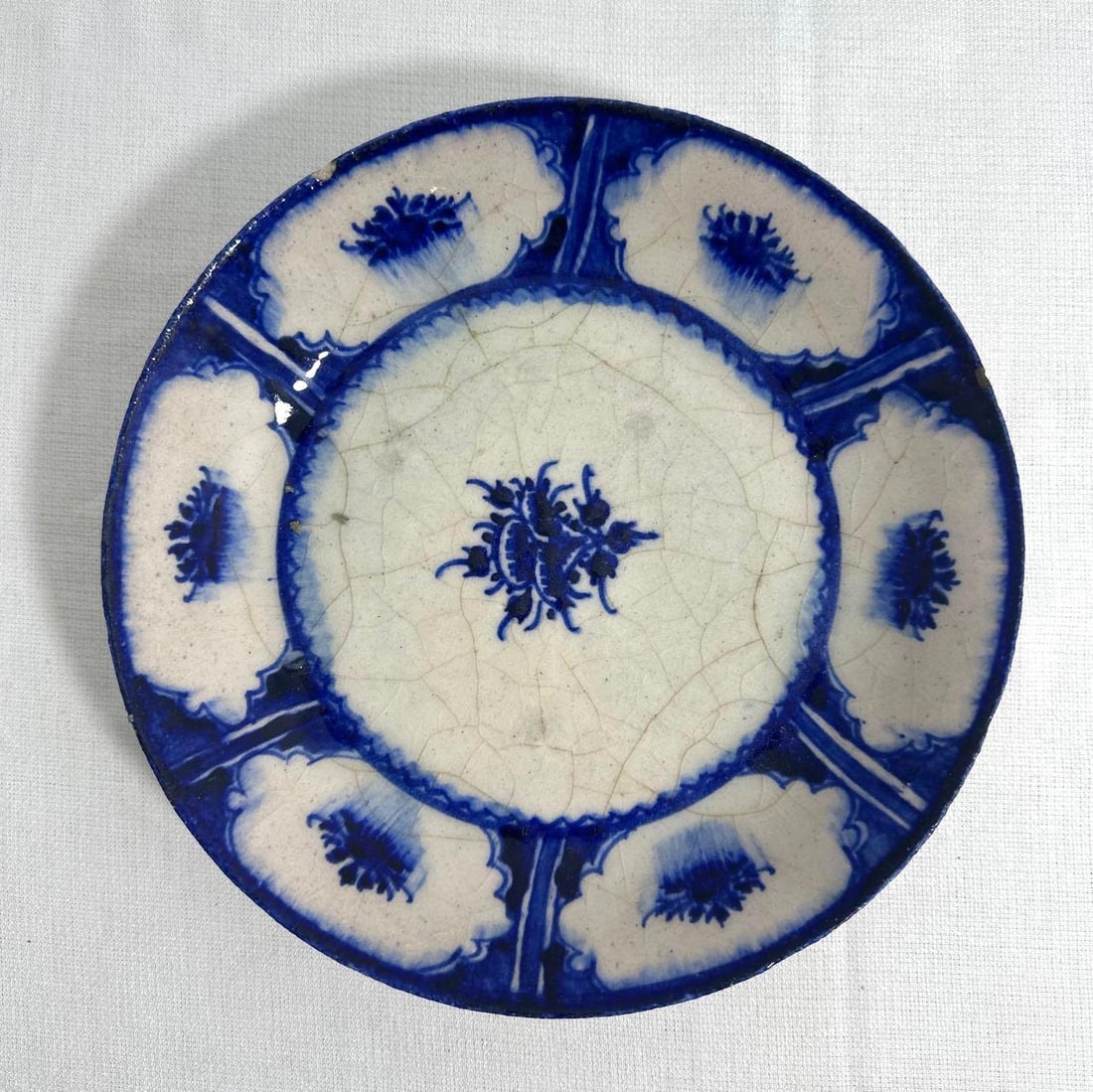 ANTIQUE MIDDLE EASTERN FLOW BLUE PLATE LIKELY QAJAR (1 of 5)