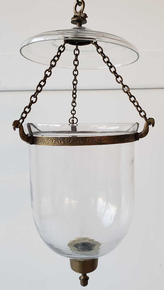 GLASS AND EMBOSSED BRASS BELL JAR HUNDI LANTERN (1 of 7)