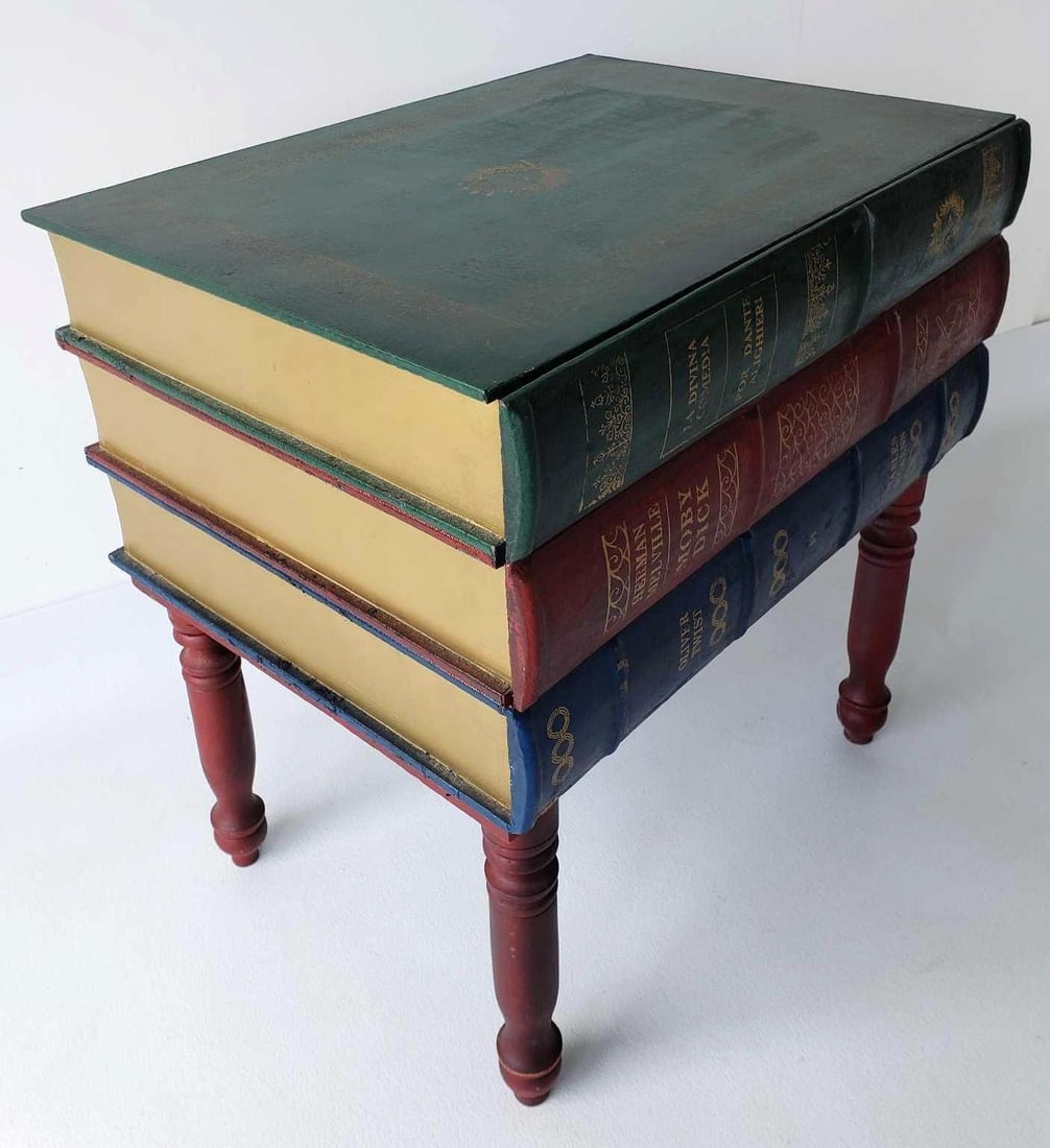 VINTAGE BOOK STACK FORM ONE DRAWER SIDE TABLE (1 of 11)