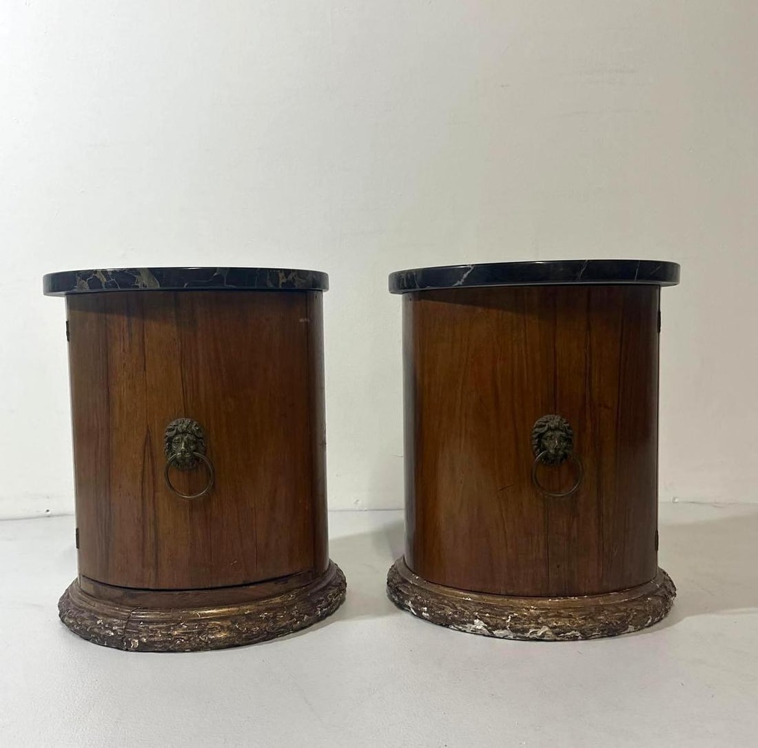 PAIR OF ANTIQUE MARBLE-TOPPED CYLINDER TABLES WITH DOORS (1 of 13)