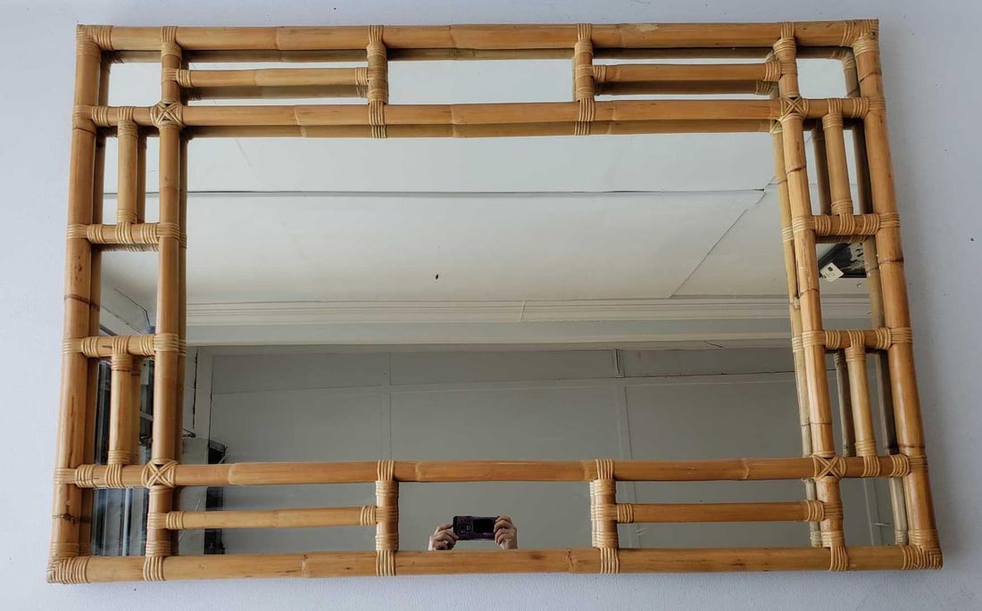 VINTAGE MID-CENTURY MODERN BAMBOO FRAME WALL MIRROR (1 of 10)
