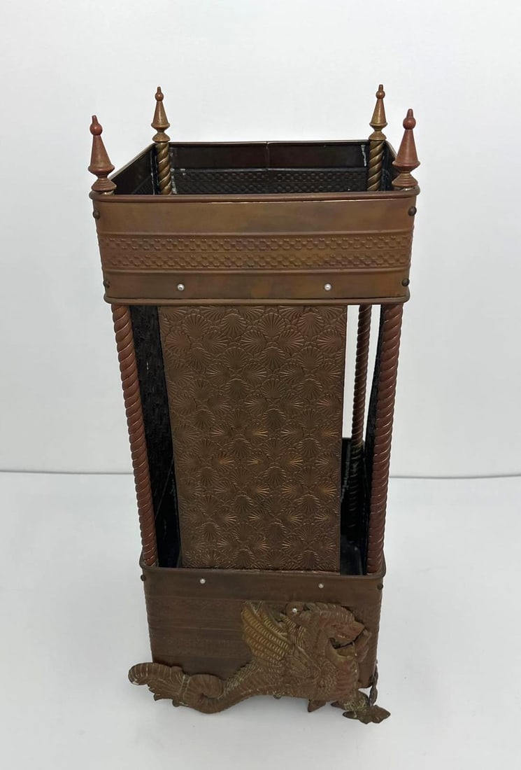 VALUE LOT VINTAGE THAI? BRASS UMBRELLA STAND / LANTERN? WITH DRAGON DETAILS (1 of 6)