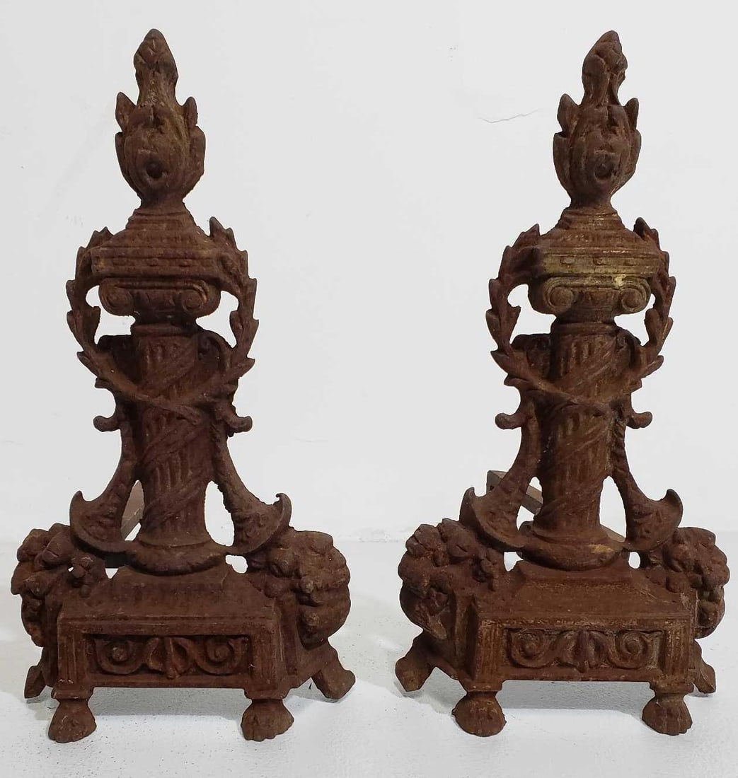 VALUE LOT PAIR OF REGENCY STYLE CAST IRON ANDIRONS (1 of 5)