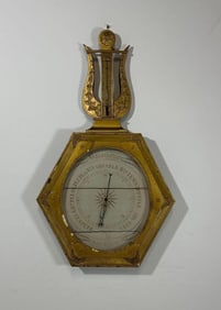 ANTIQUE EMPIRE STYLE FRENCH BAROMETER WITH LYRE DETAIL