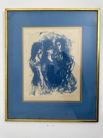 MADELEINE FLASCHNER SIGNED ARTIST PROOF LITHOGRAPH: THREE GRACES IN BLUE
