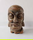 ANTIQUE EXTRA LARGE CARVED WOOD HEAD OF A LUOHAN, BUDDHIST MONK SCULPTURE