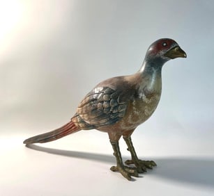 POLYCHROME WOOD PHEASANT WITH BRONZE BEAK AND TALONS