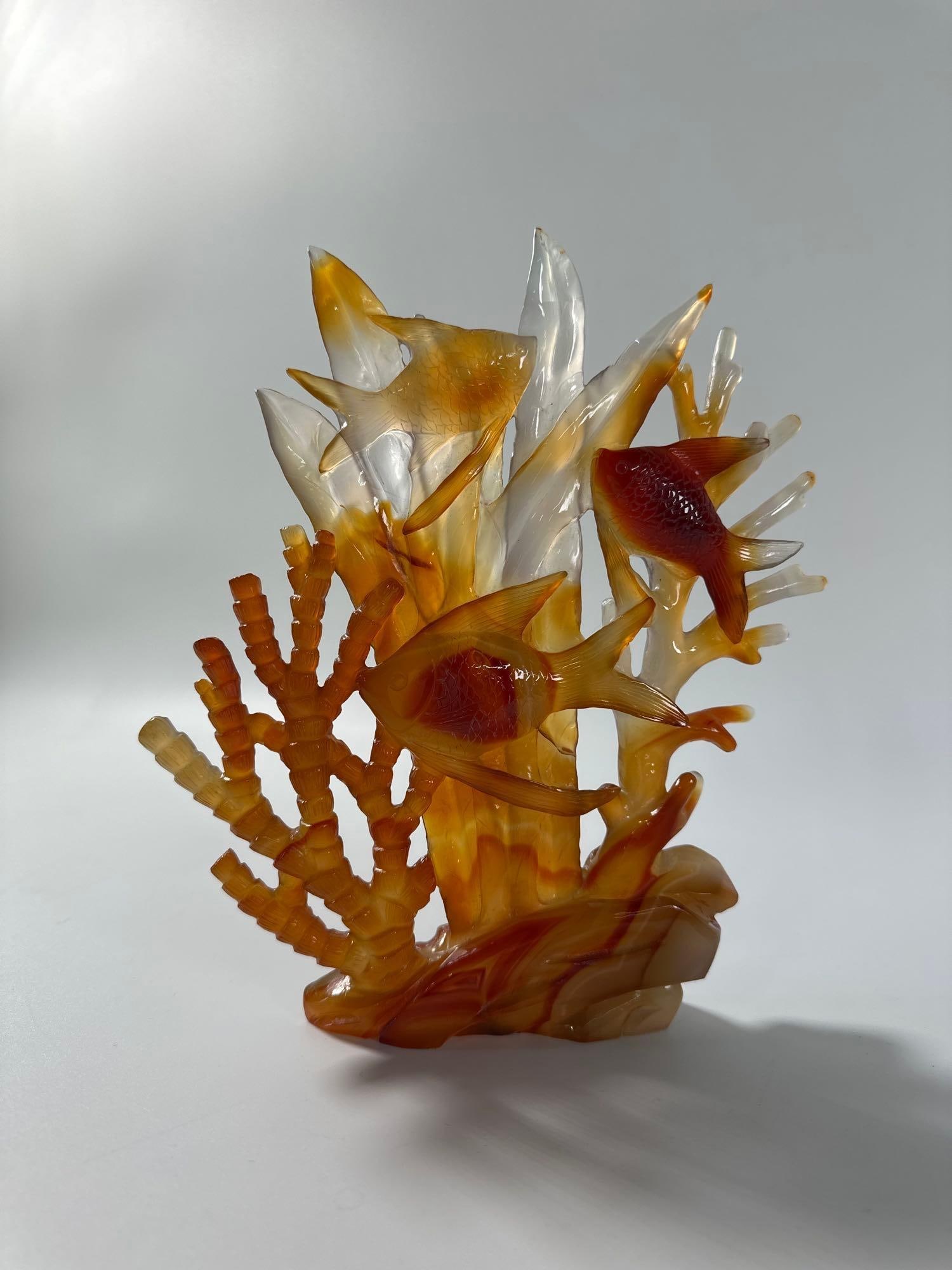 CHINESE CARVING OF FISH IN STONE, LIKELY AGATE (1 of 5)