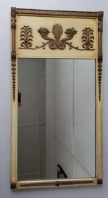 VINTAGE LOUIS XVI STYLE PAINT AND GILT DECORATED TRUMEAU MIRROR
