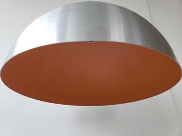 POWELL STREET PENDANT FIXTURE SPUN METAL DOME WITH ORANGE INTERIOR