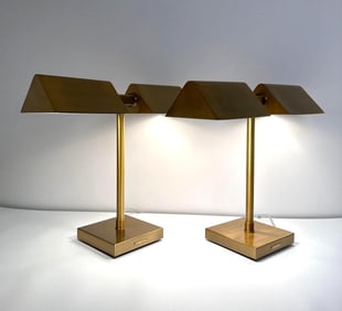 PAIR OF RALPH LAUREN BRASS BANKER LAMPS