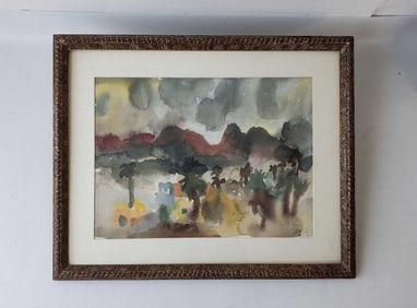 SIGNED ABSTRACT WATERCOLOR LANDSCAPE IN THE STYLE OF SAMUEL BOLTON COLBURN