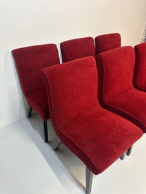VALUE LOT: SIX RED UPHOLSTERED DINING CHAIRS