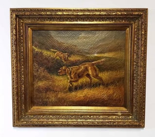 SIGNED OIL ON CANVAS  "SETTERS IN THE FIELD"