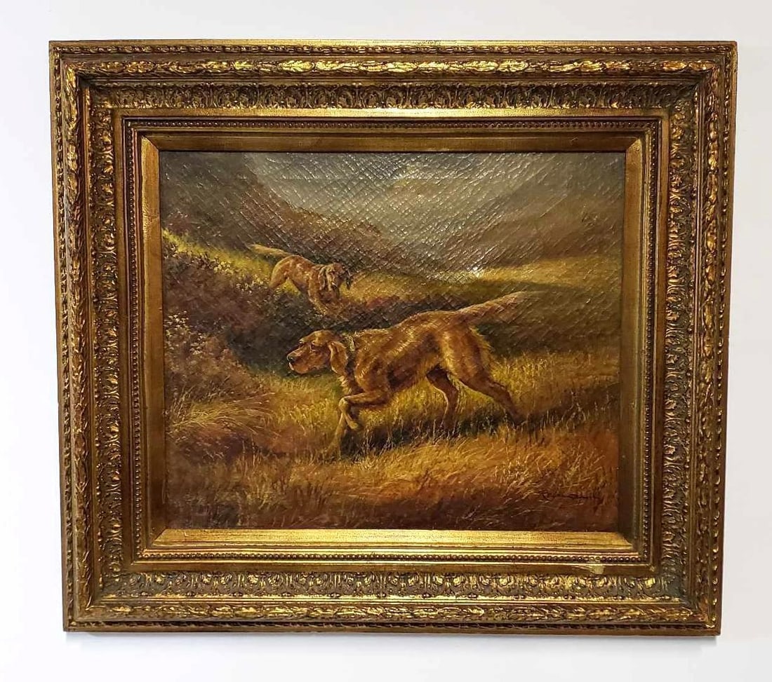 SIGNED OIL ON CANVAS  "SETTERS IN THE FIELD" (1 of 9)