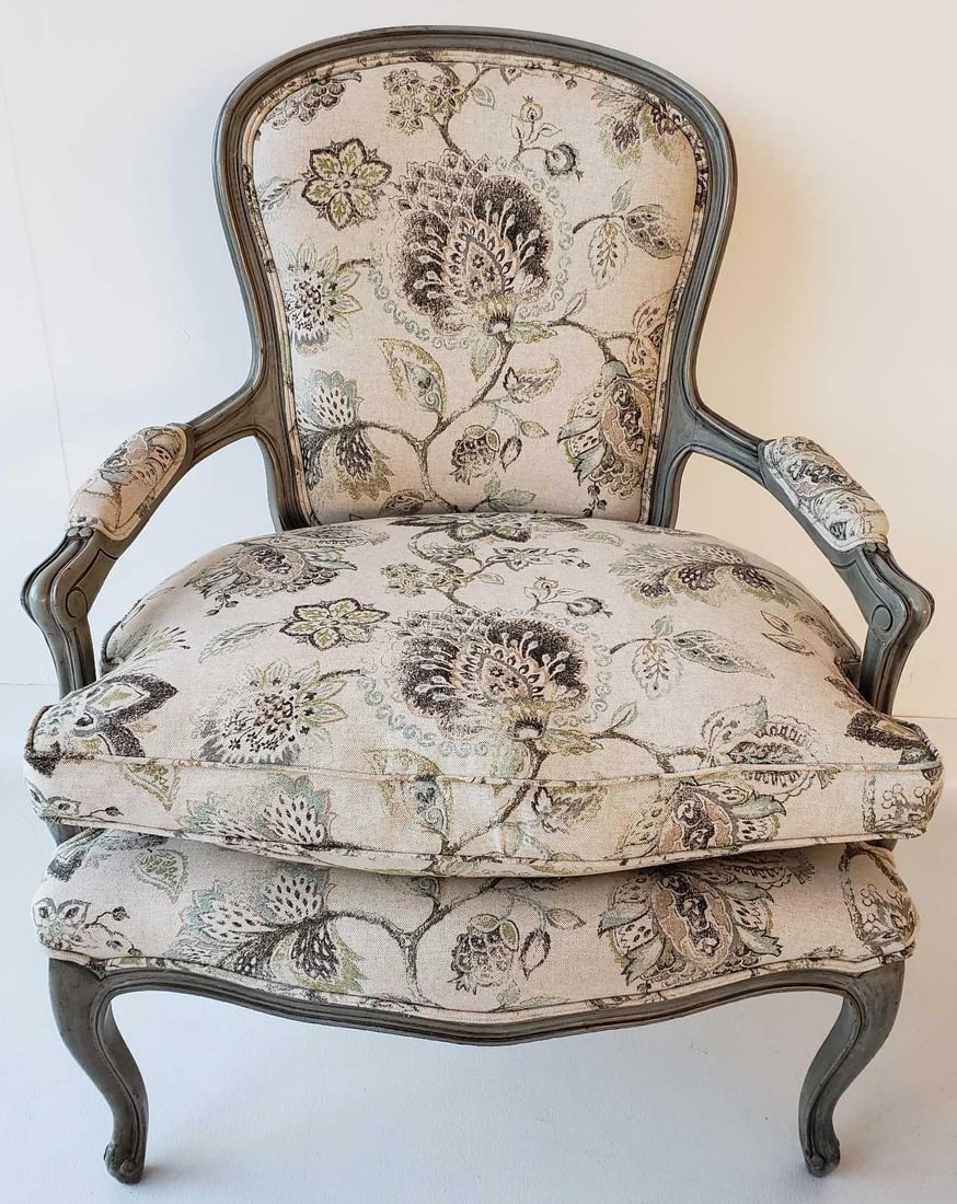 LOUIS XV STYLE PAINT DECORATED UPHOLSTERED FAUTEUIL CHAIR (1 of 11)