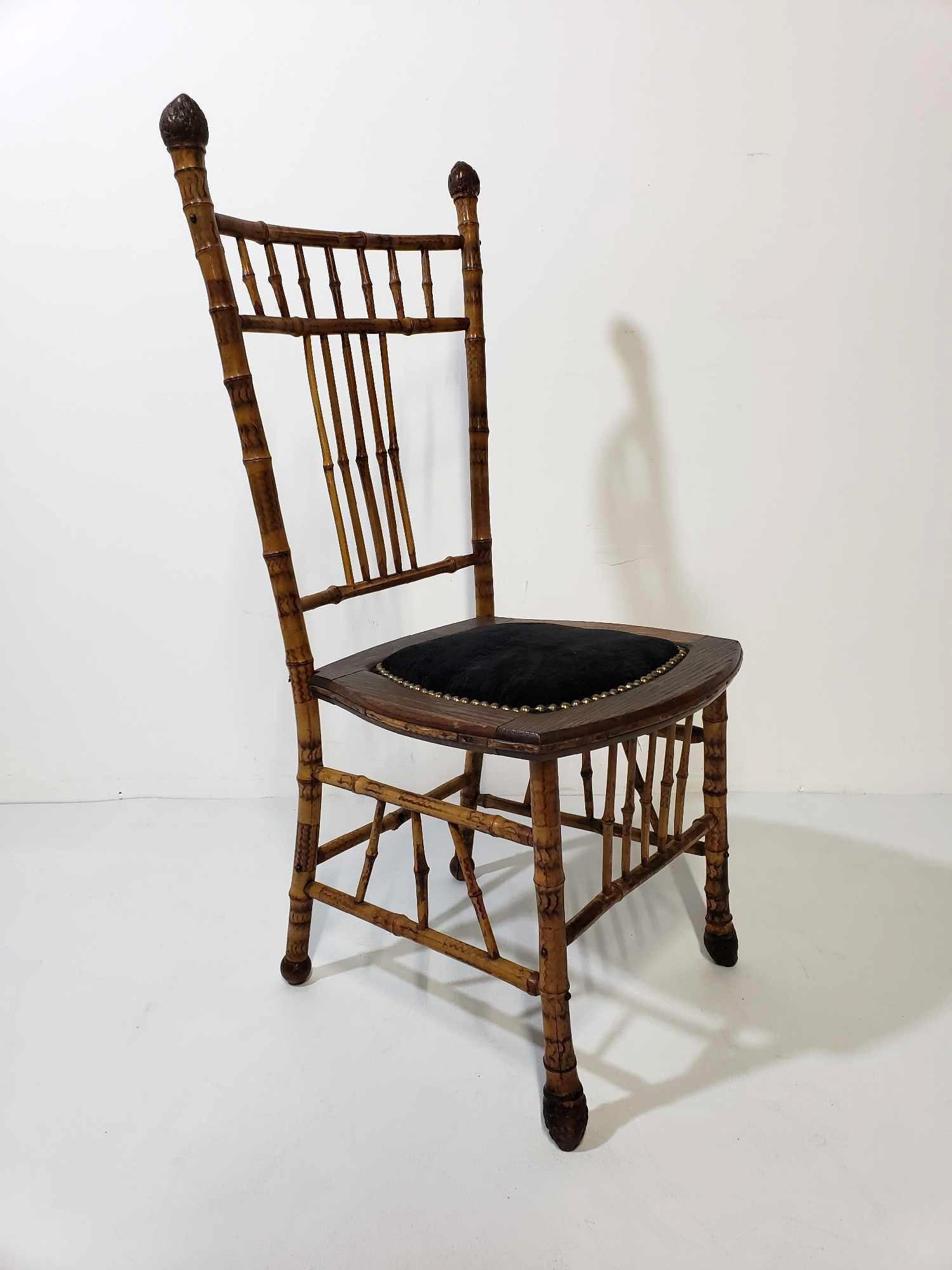 ANTIQUE SCORCHED VICTORIAN BAMBOO SIDE CHAIR (1 of 8)