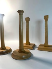 VALUE LOT: TWO PAIR OF VINTAGE ENGLISH BIRCH WOOD CANDLESTICKS