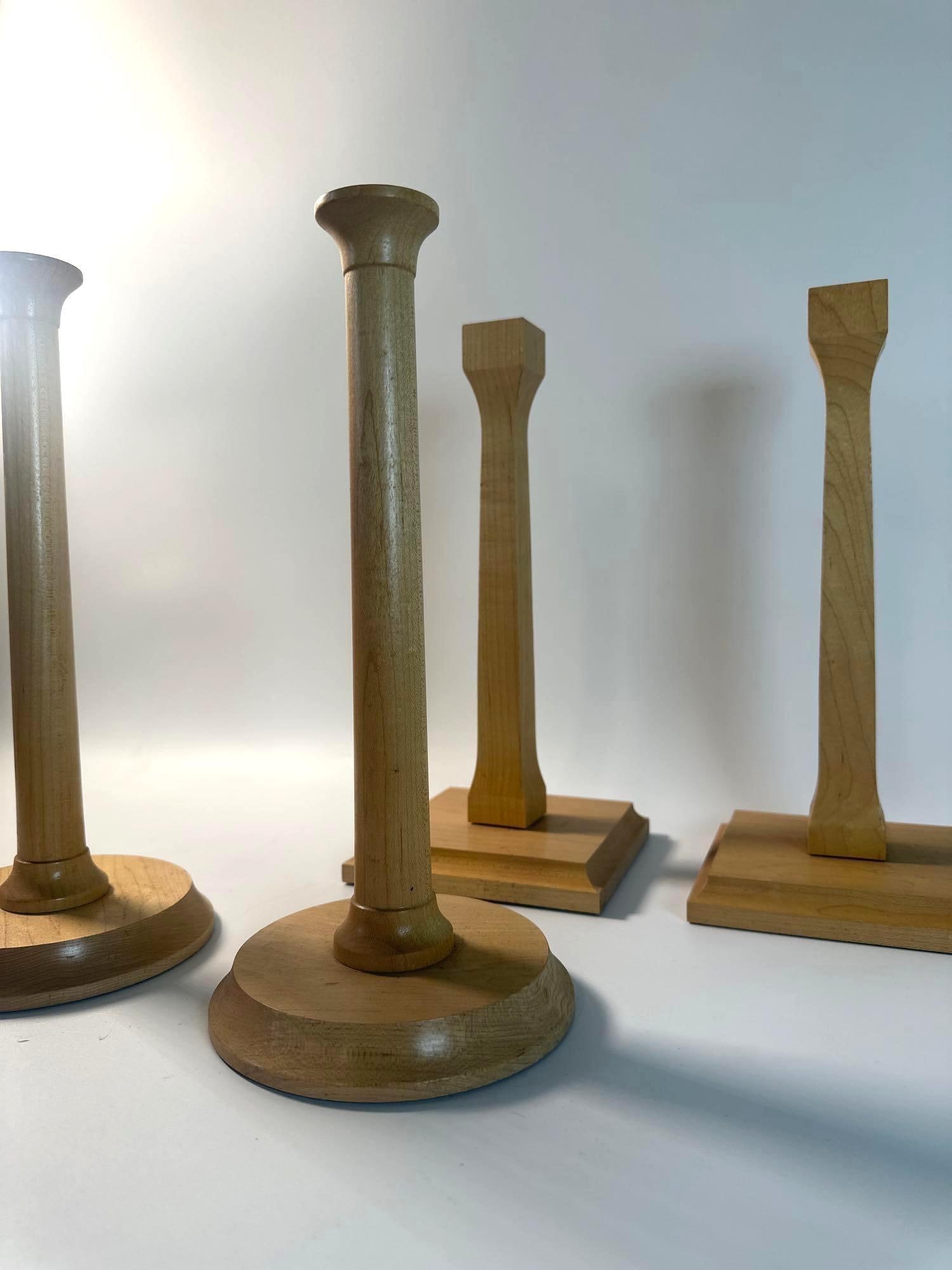 VALUE LOT: TWO PAIR OF VINTAGE ENGLISH BIRCH WOOD CANDLESTICKS (1 of 4)