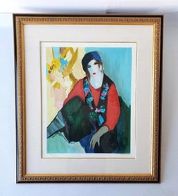 LARGE ITZCHAK TARKAY  SERIOLITHOGRAPH "SEATED WOMAN WEARING BERET" PENCIL SIGNED AND NUMBERED