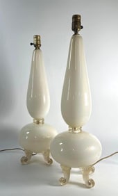 PAIR OF VINTAGE HAND-BLOWN MURANO GOLD FLECKED GLASS TABLE LAMPS