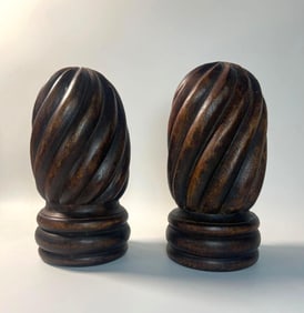 PAIR OF HAND-CARVED WOOD FINIALS