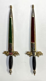 PAIR OF VINTAGE SWORD LETTER OPENERS WITH SHEATHS MADE IN TOLEDO SPAIN