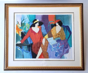 LARGE ITZCHAK TARKAY SERIGRAPH "TWO SEATED WOMEN WITH A BOOK" SIGNED AND NUMBERED