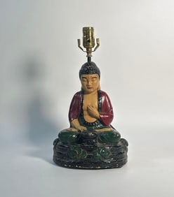 ANTIQUE VANTINE COMPOSITE SEATED BUDDHA LAMP MARKED "VANTINE"
