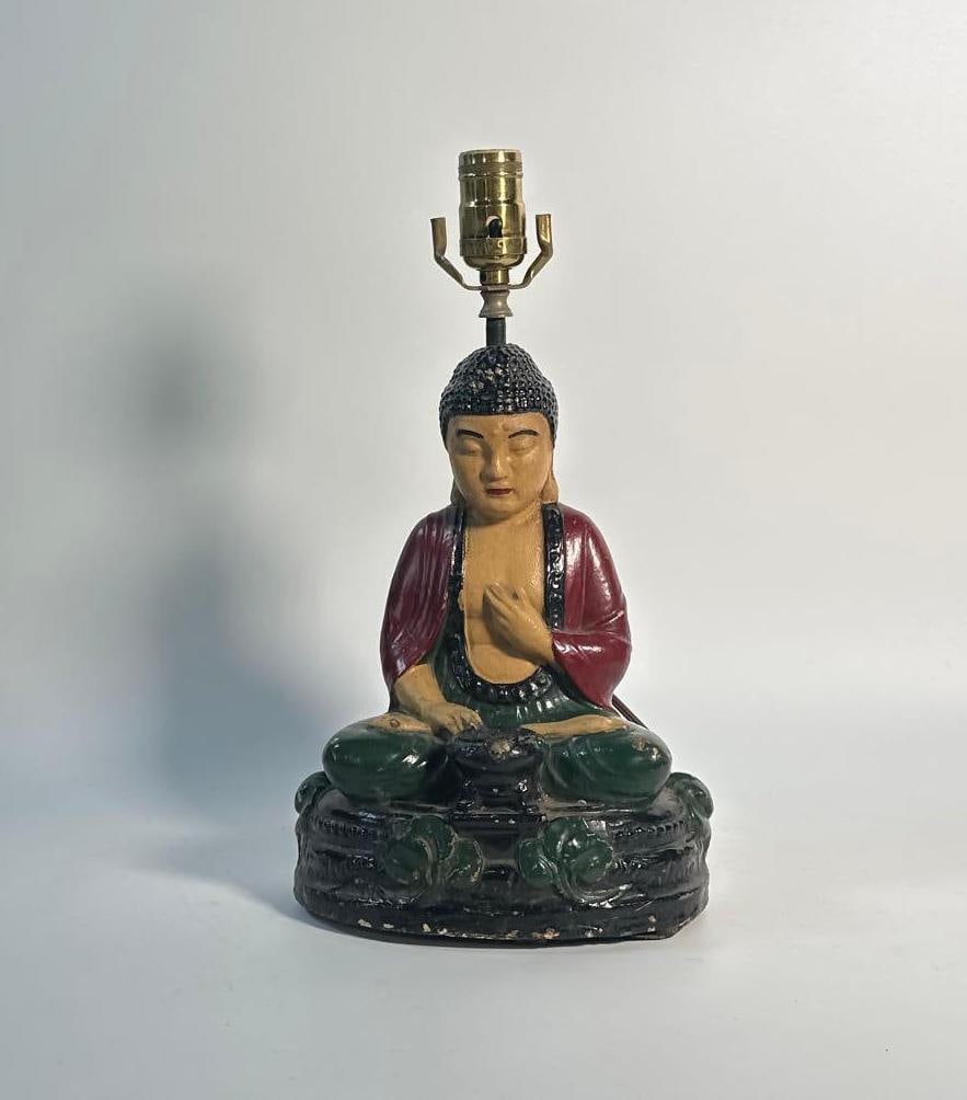 ANTIQUE VANTINE COMPOSITE SEATED BUDDHA LAMP MARKED "VANTINE" (1 of 9)