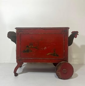 CHINOISERIE DECORATED FLIP TOP "COCK" TAIL BAR CART TEA CART