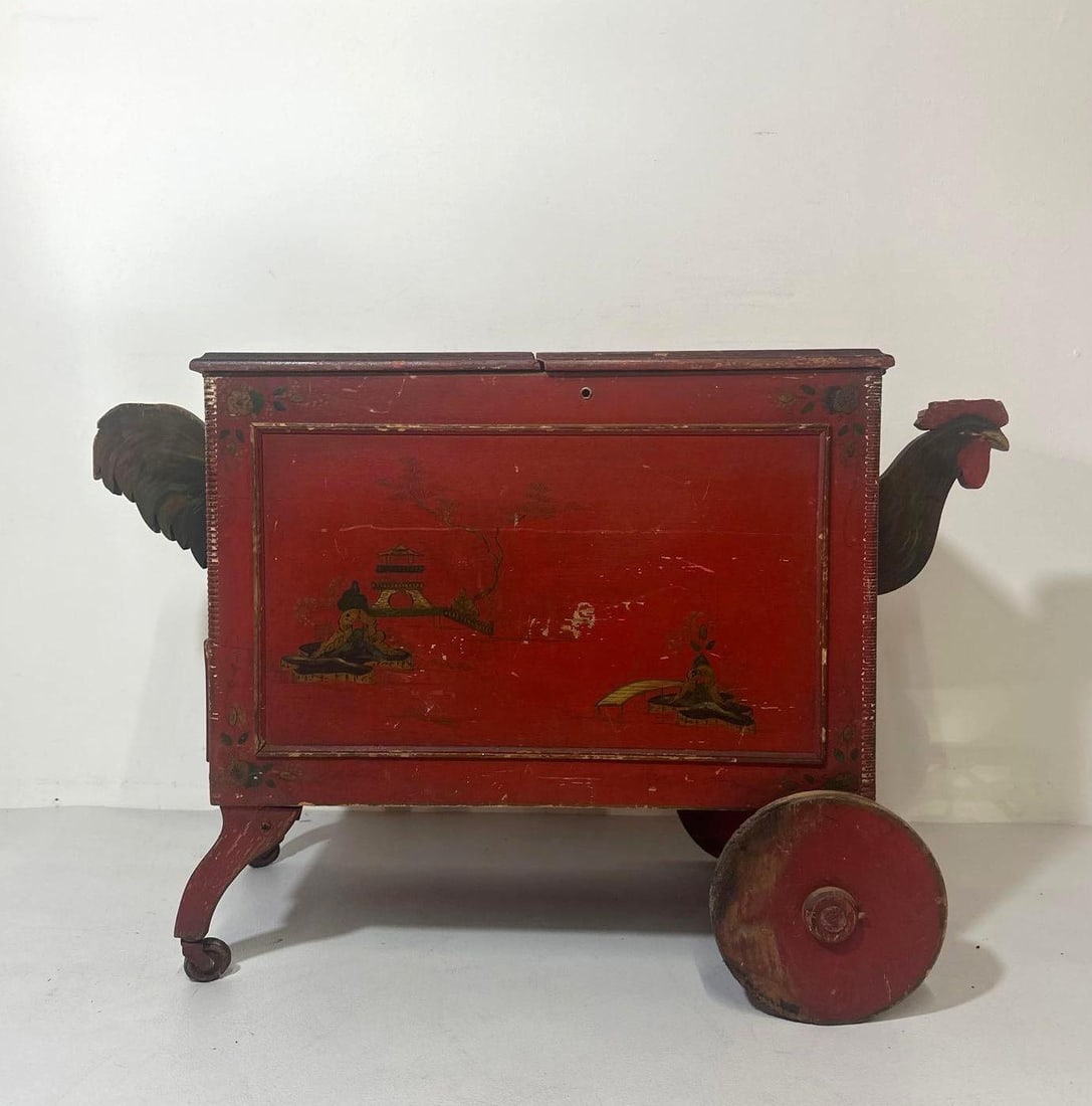 CHINOISERIE DECORATED FLIP TOP "COCK" TAIL BAR CART TEA CART (1 of 14)