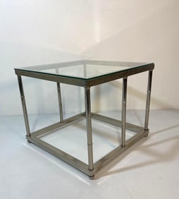 CHROME AND GLASS OCCASIONAL TABLE WITH BAMBOO STYLE LEGS