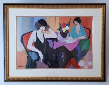 LARGE ITZCHAK TARKAY NICELY FRAMED SERIGRAPH "TEA TIME - MARIA & SUZIE"