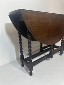 ANTIQUE OAK BARLEY TWIST GATE LEG DROP LEAF TABLE