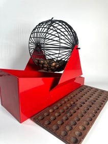 VALUE LOT: RESTORED VINTAGE BINGO CAGE AND BOARD SET