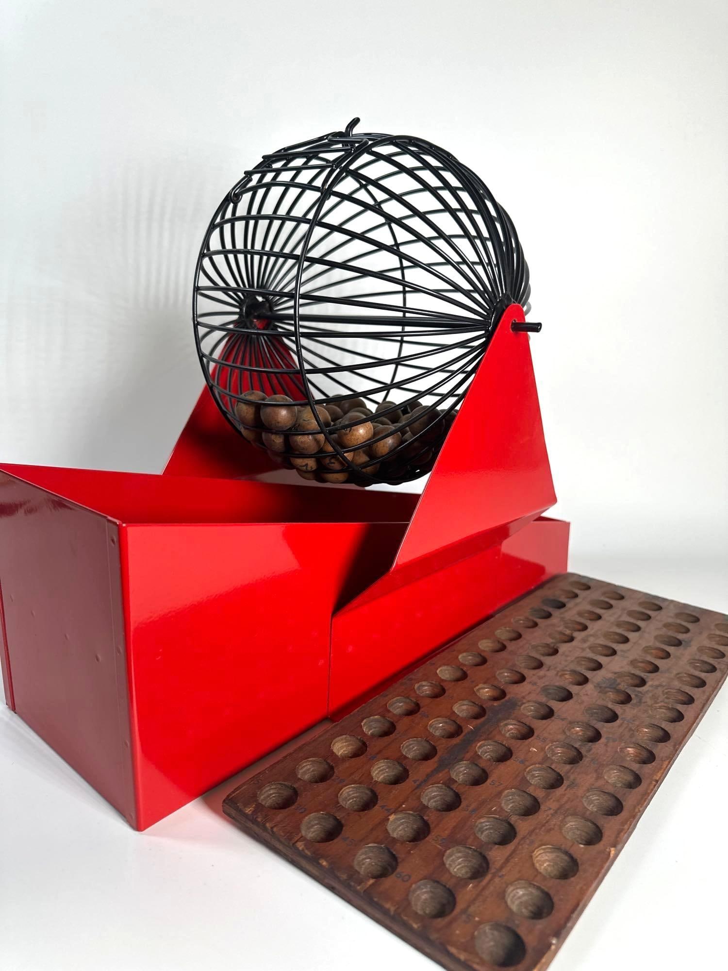 VALUE LOT: RESTORED VINTAGE BINGO CAGE AND BOARD SET (1 of 9)