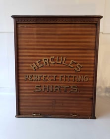ANTIQUE LARGE HERCULES SHIRT DISPLAY CABINET WITH TAMBOUR DOOR