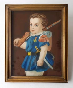 ANTIQUE PASTEL ON PAPER "LITTLE SOLDIER"