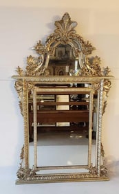 LA BARGE LOUIS XV STYLE SILVER GILTWOOD TRUMEAU MIRROR | MADE IN ITALY