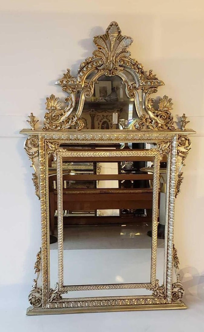 LA BARGE LOUIS XV STYLE SILVER GILTWOOD TRUMEAU MIRROR | MADE IN ITALY (1 of 17)