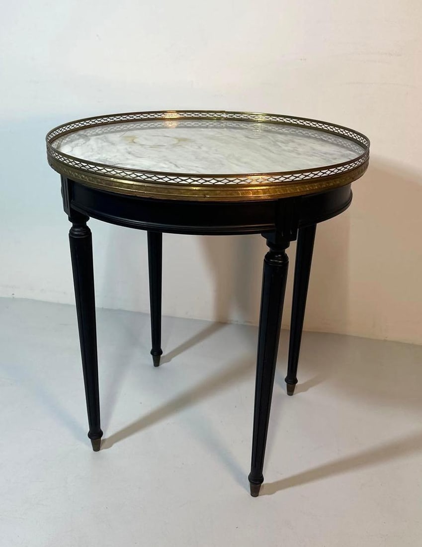 LOUIS XVI STYLE MARBLE TOP GALLERIED CIRCULAR TABLE (1 of 8)