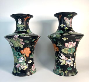 PAIR OF CHINESE PORCELAIN VASES WITH KOI FISH MOTIF