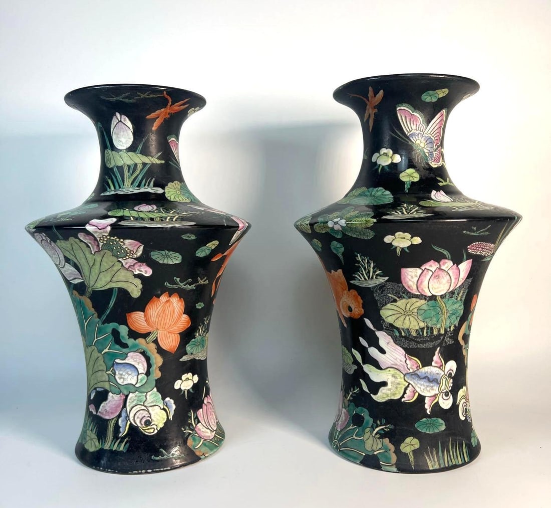 PAIR OF CHINESE PORCELAIN VASES WITH KOI FISH MOTIF (1 of 8)