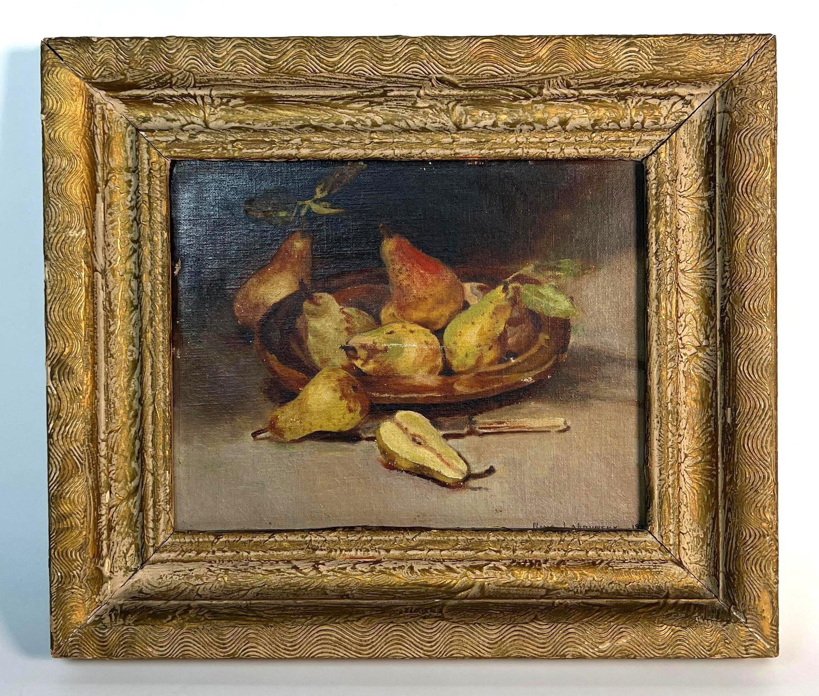 SIGNED OIL ON PANEL PEAR STILL LIFE (1 of 6)