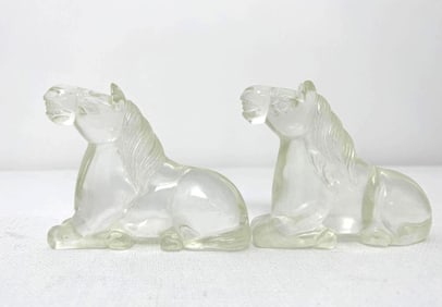 PAIR OF ROCK CRYSTAL HORSE STATUES